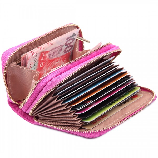 LP6680 - Miss Lulu Leather Look Double Zipped Coin Purse Plum